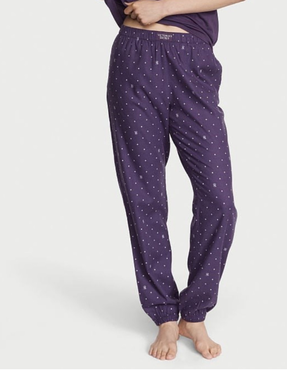 Victoria’s Secret Flannel Pajama Pants Purple Polka Dot S Short Cotton Modal